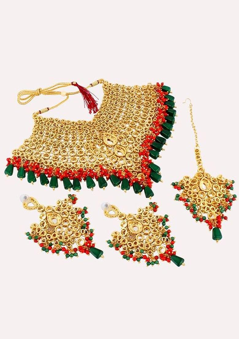 Green Kundan Gold Plated Necklace Set