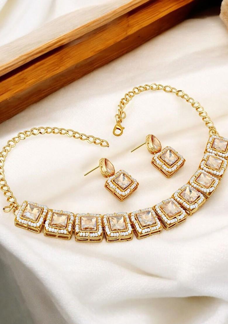 Gold Studded Gold Plated Necklace Set