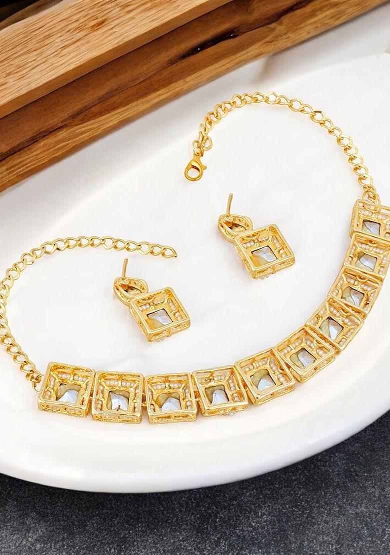 Gold Studded Gold Plated Necklace Set