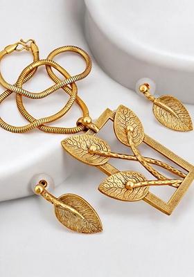 Gold Leaf Gold Plated Necklace Set