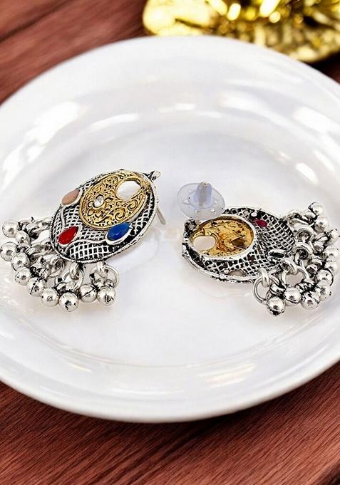 Silver Studded Silver Plated Necklace Set