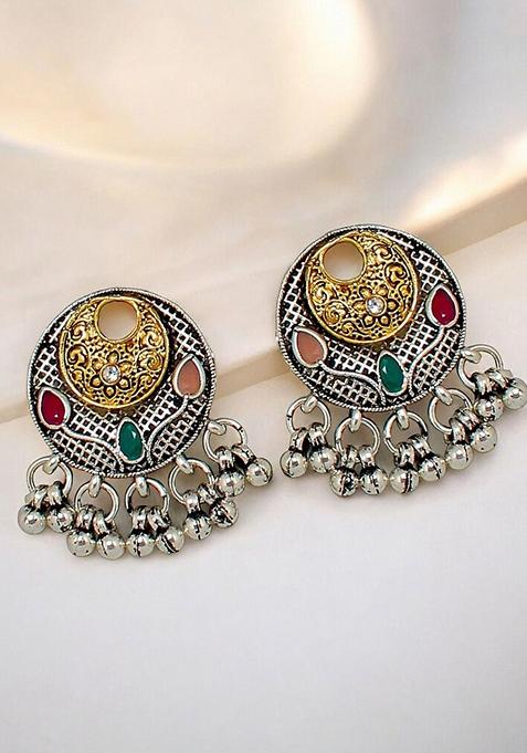 Silver Studded Silver Plated Necklace Set