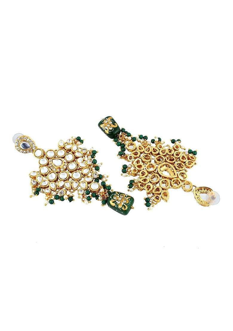 Green Kundan Gold Plated Necklace Set - Indya