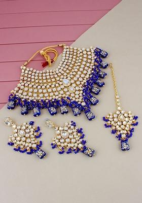 Blue Kundan Gold Plated Necklace Set