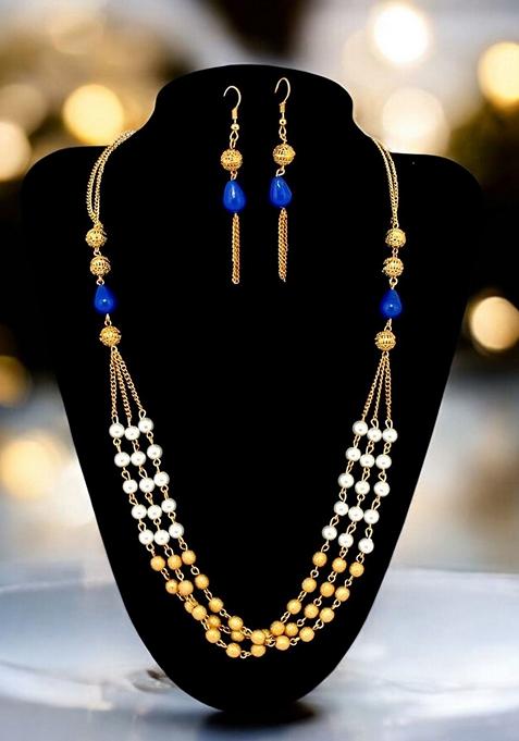 Gold Beaded Gold Plated Necklace Set