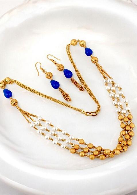 Gold Beaded Gold Plated Necklace Set