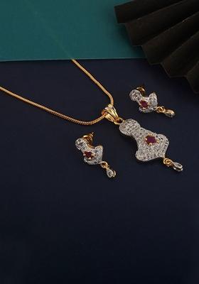 Magenta American Diamond Gold Plated Necklace Set