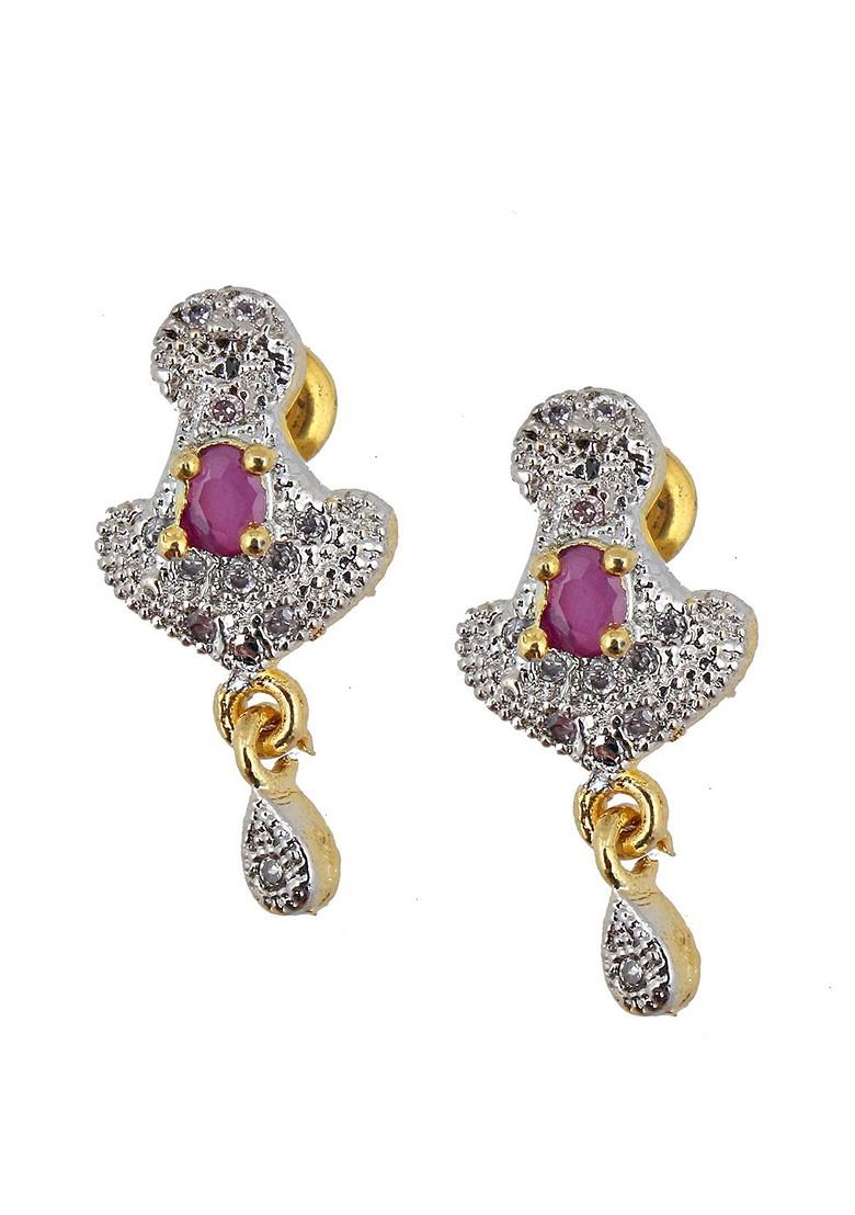 Magenta American Diamond Gold Plated Necklace Set