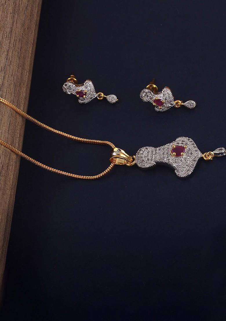 Magenta American Diamond Gold Plated Necklace Set