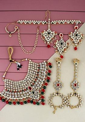 Gold Studded Gold Plated Necklace Set