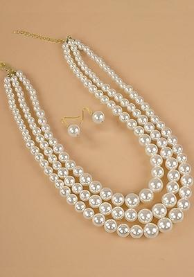 White Beaded Gold Plated Necklace Set