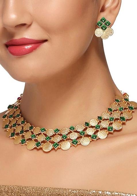 Gold Studded Gold Plated Necklace Set