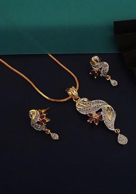 Magenta American Diamond Gold Plated Necklace Set