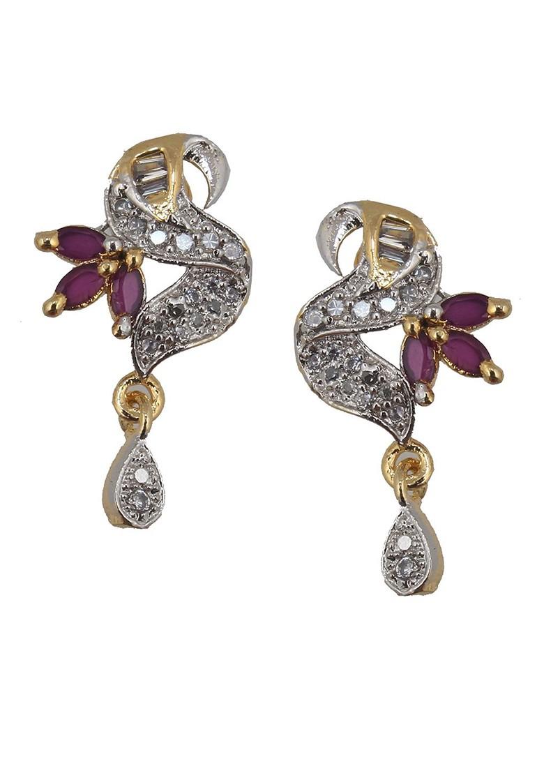 Magenta American Diamond Gold Plated Necklace Set