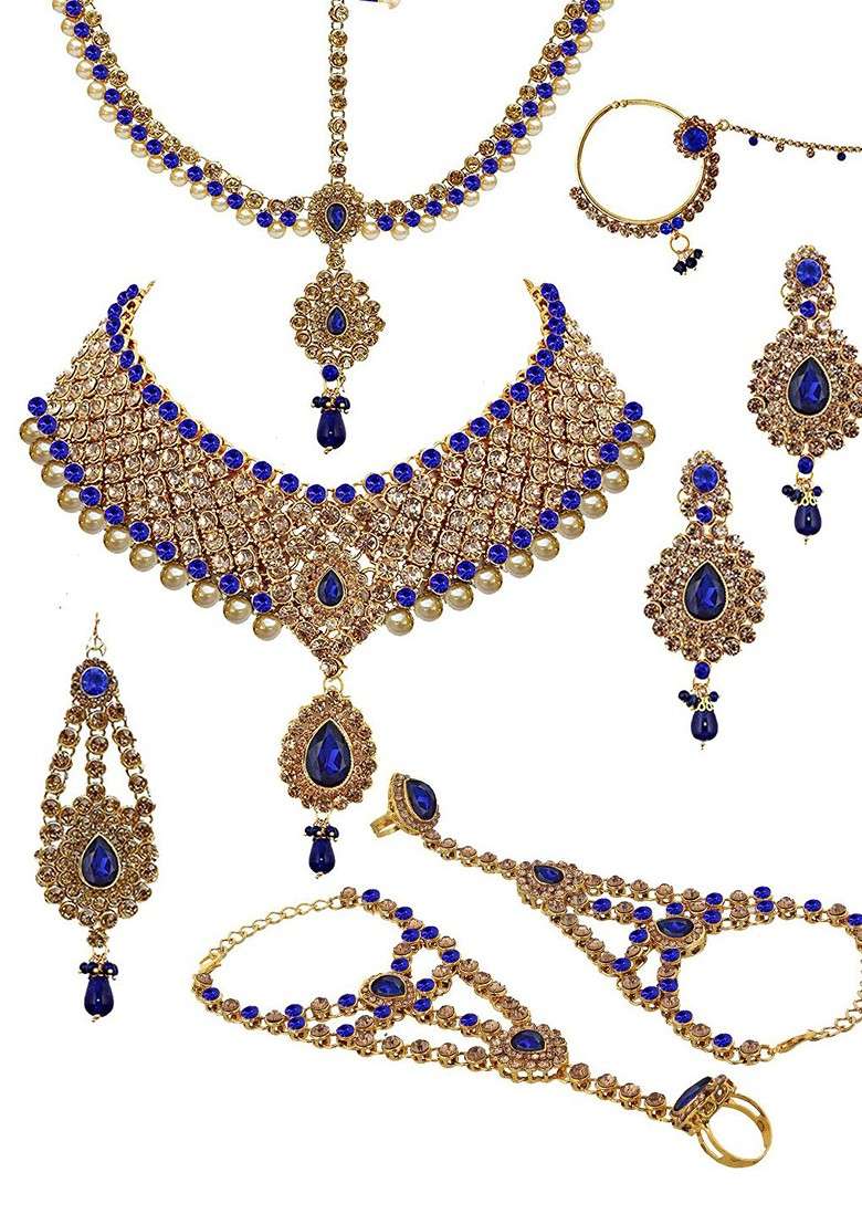 Gold Studded Gold Plated Necklace Set - Indya