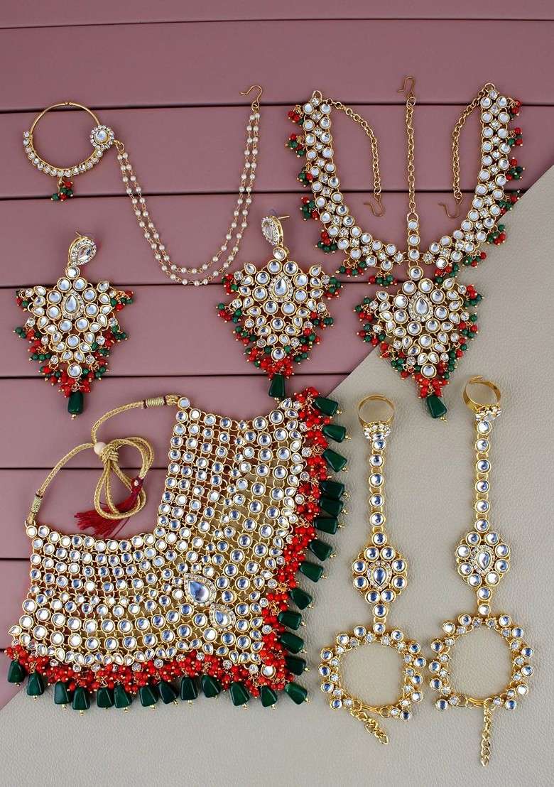 Gold Kundan Gold Plated Necklace Set - Indya