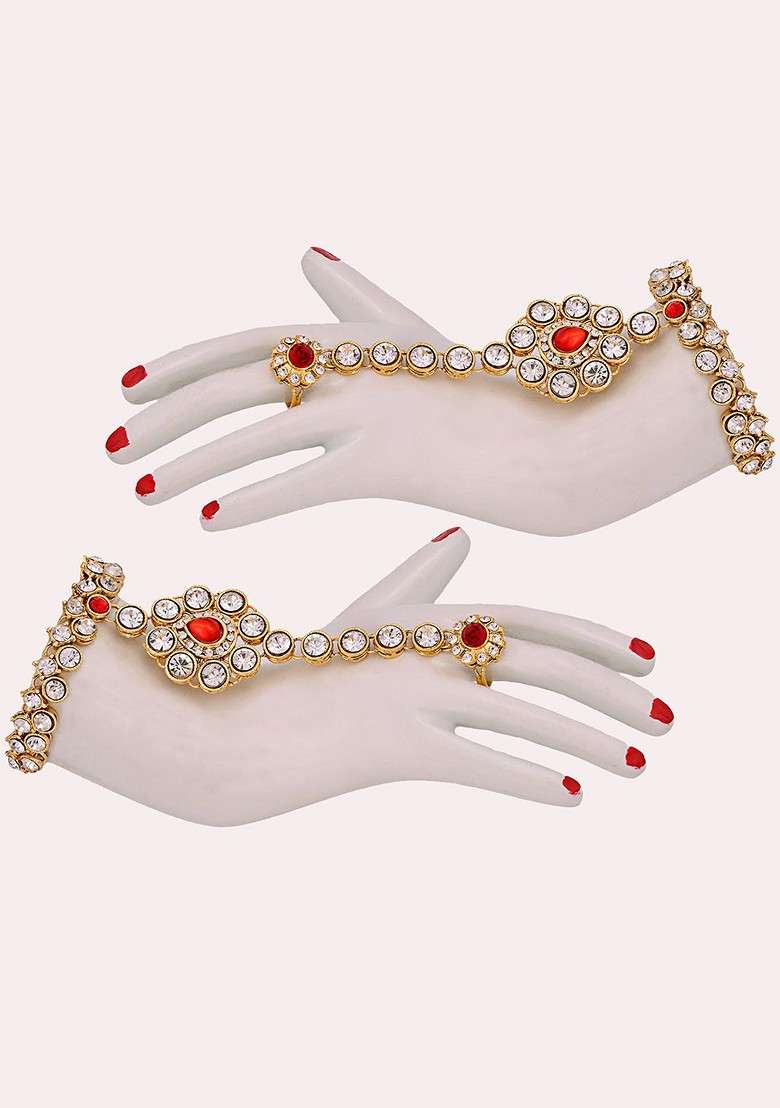 Red Studs Gold Plated Necklace Set - Indya