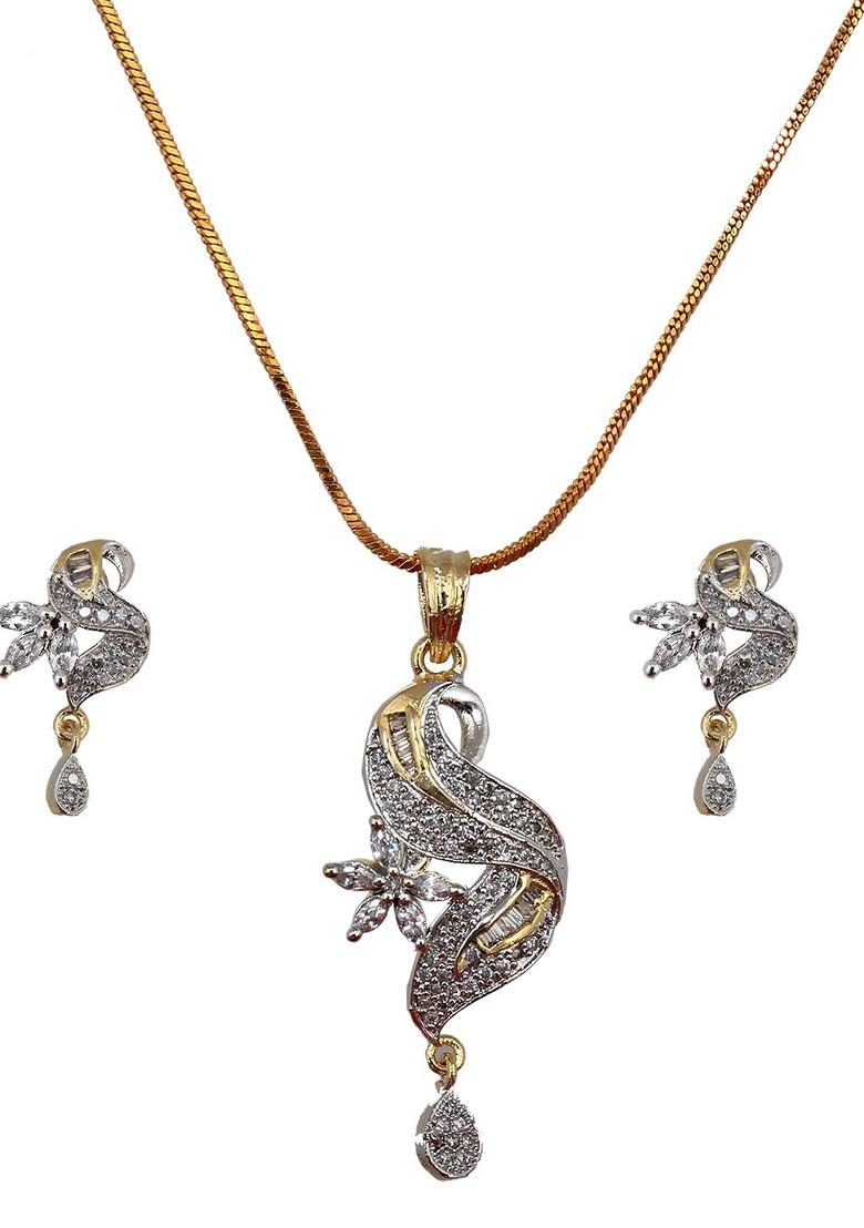 White American Diamond Gold Plated Necklace Set