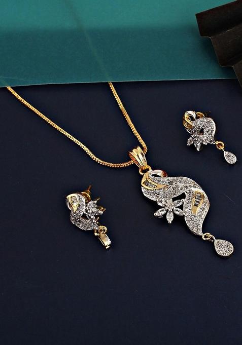 White American Diamond Gold Plated Necklace Set