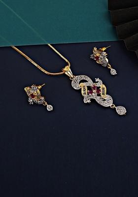 Magenta American Diamond Gold Plated Necklace Set