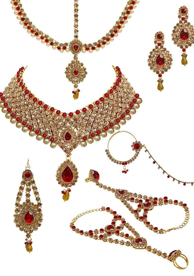 Gold Studded Gold Plated Necklace Set - Indya