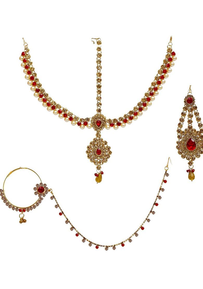 Gold Studded Gold Plated Necklace Set