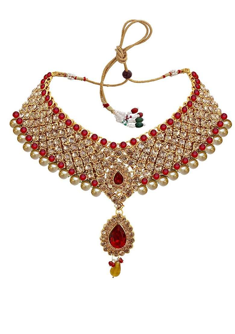 Gold Studded Gold Plated Necklace Set - Indya