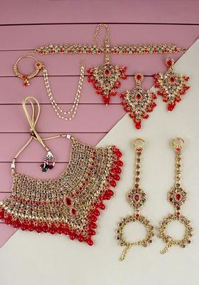 Red Studs Gold Plated Necklace Set