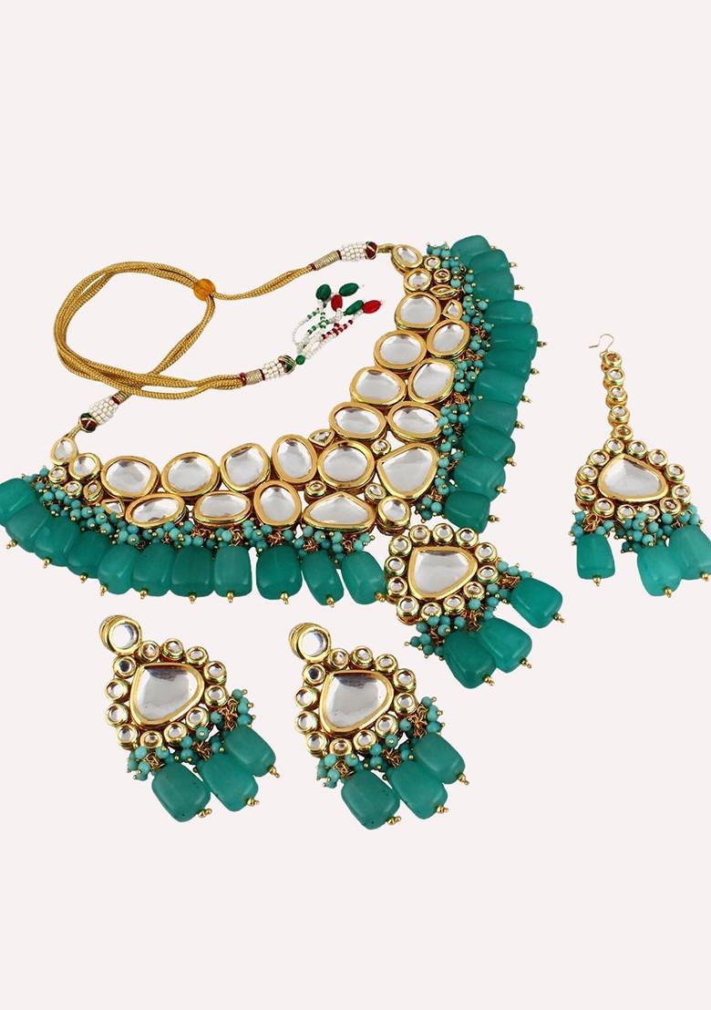 Turquoise Blue Kundan Gold Plated Necklace Set