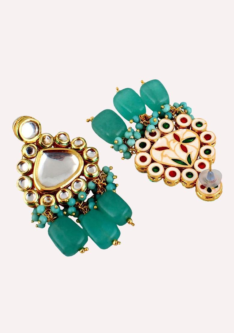 Turquoise Blue Kundan Gold Plated Necklace Set