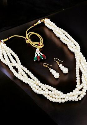 White Beaded Gold Plated Necklace Set