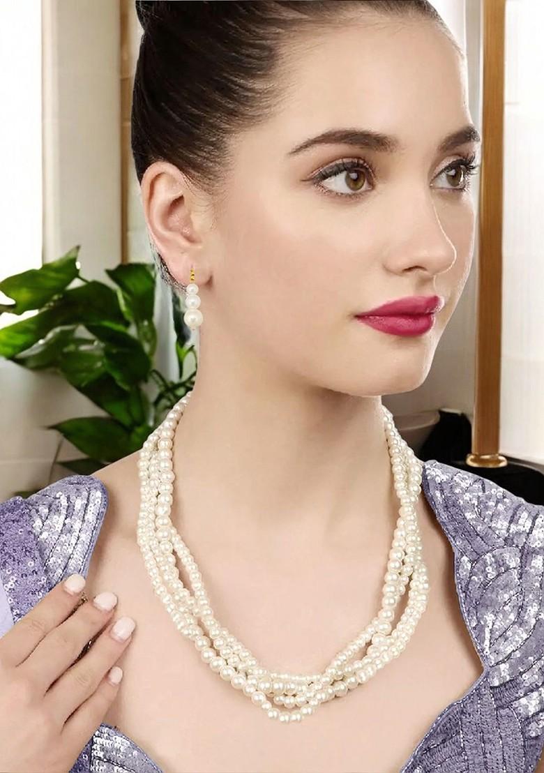 White Beaded Gold Plated Necklace Set
