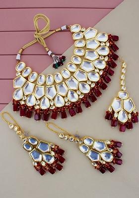Maroon Kundan Gold Plated Necklace Set