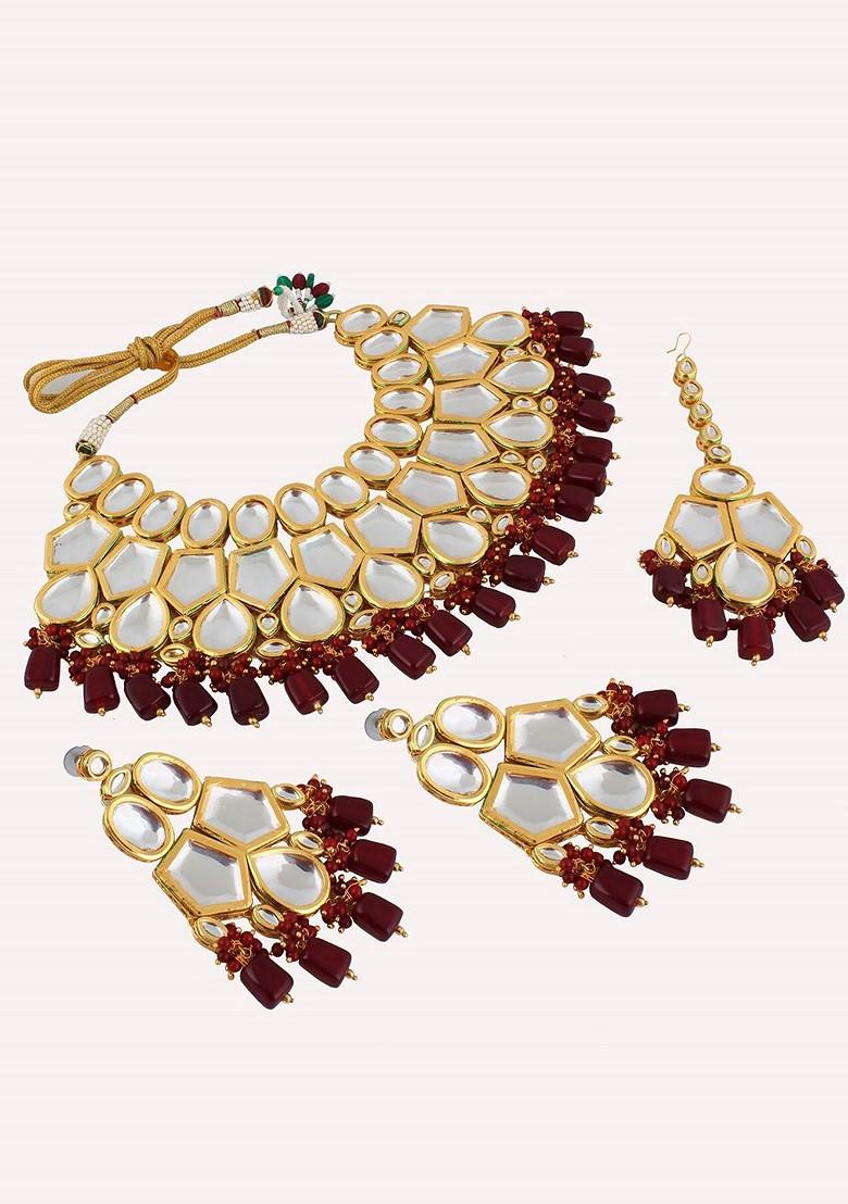 Maroon Kundan Gold Plated Necklace Set