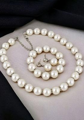 White Beaded Gold Plated Necklace Set
