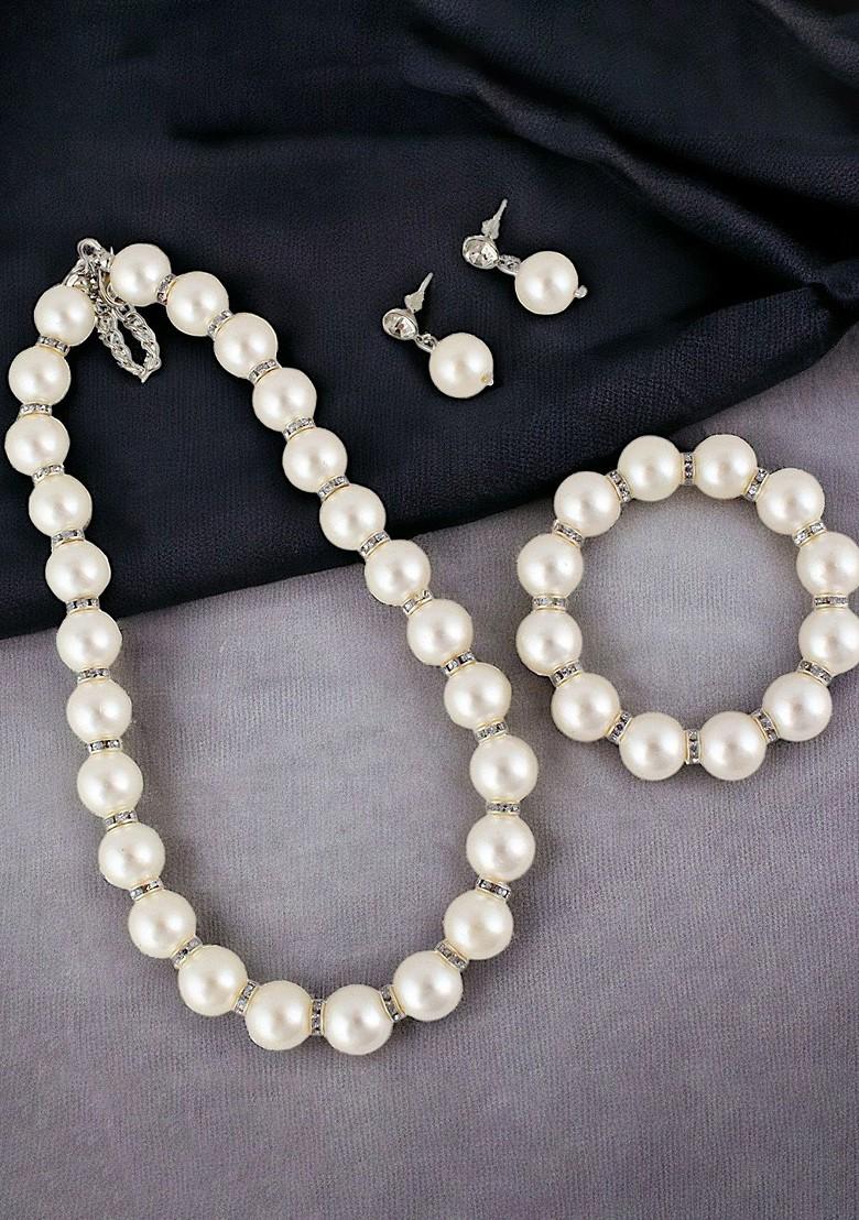 White Beaded Gold Plated Necklace Set