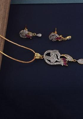 Magenta American Diamond Gold Plated Necklace Set
