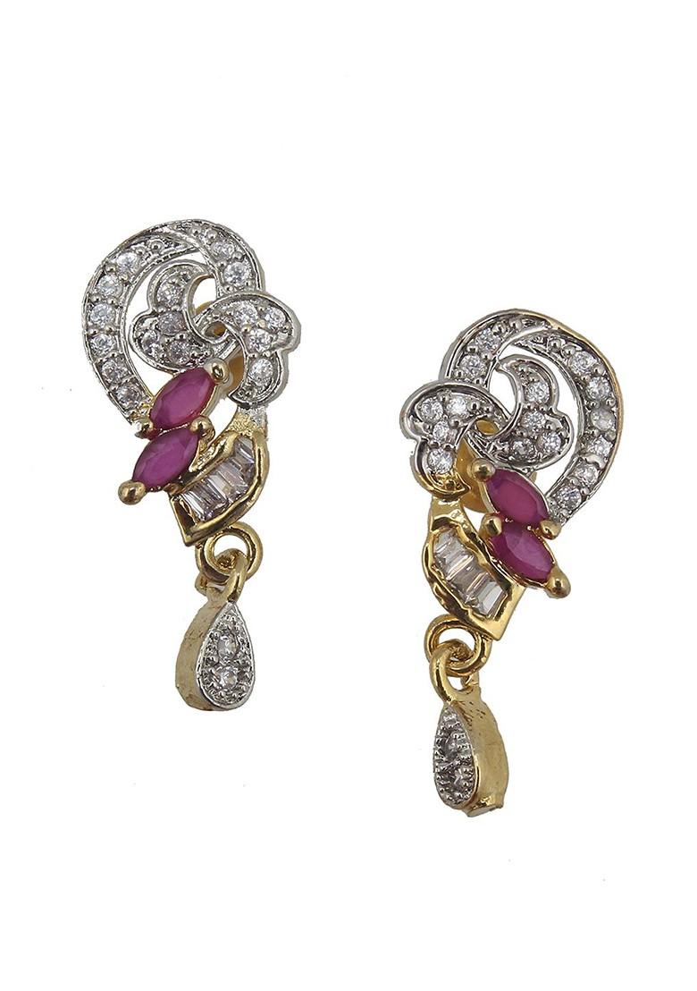 Magenta American Diamond Gold Plated Necklace Set