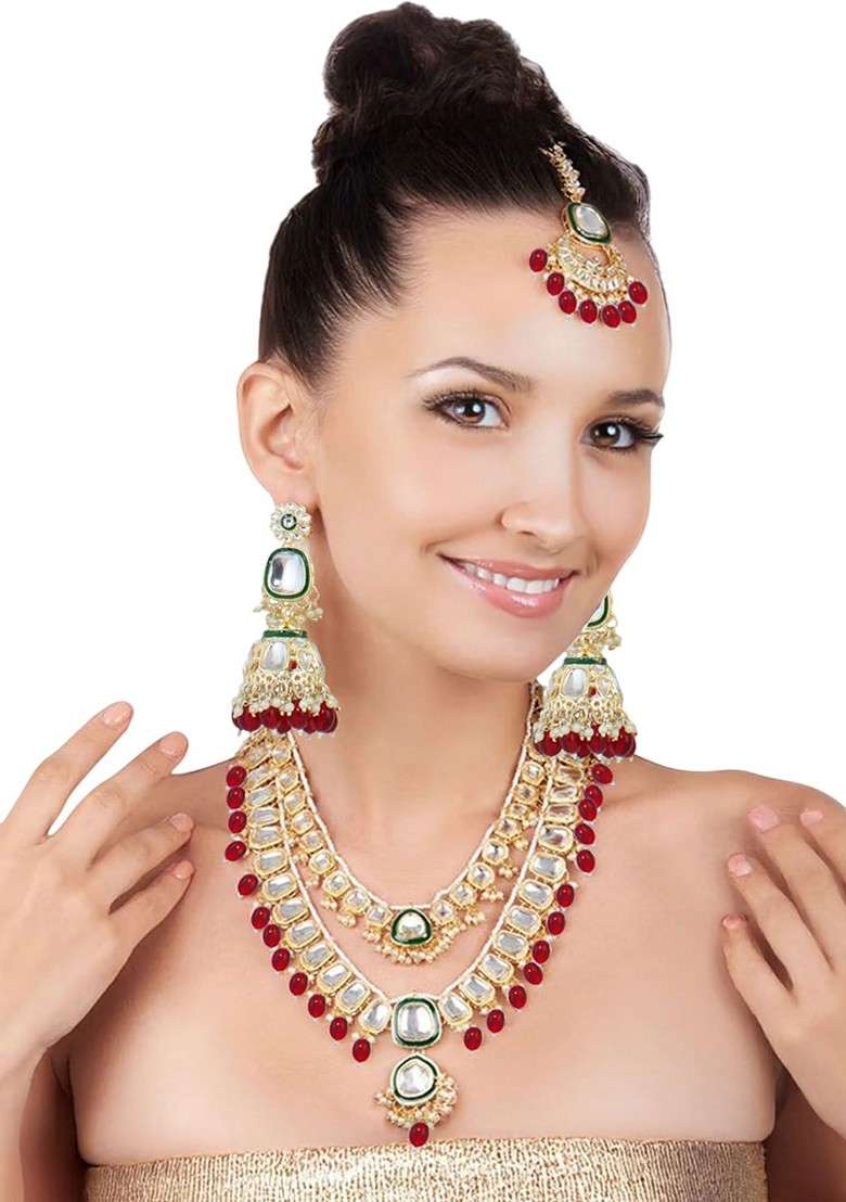 Gold Kundan Gold Plated Necklace Set - Indya