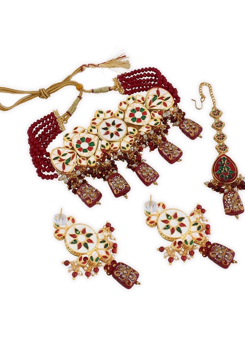 Maroon Kundan Gold Plated Necklace Set