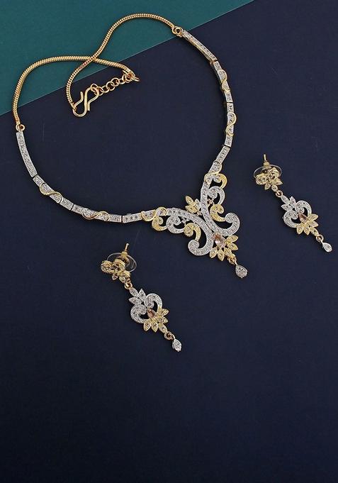 White American Diamond Gold Plated Necklace Set