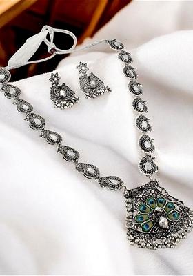 Silver Studded Silver Plated Necklace Set