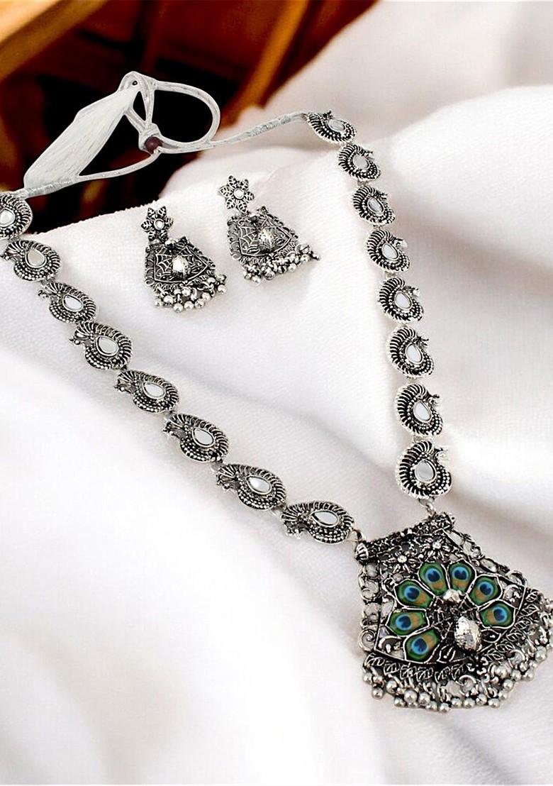 Silver Studded Silver Plated Necklace Set