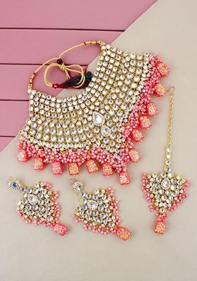Gold Studded Gold Plated Necklace Set