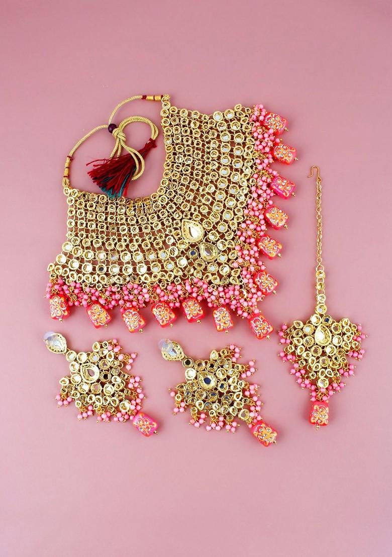 Gold Studded Gold Plated Necklace Set