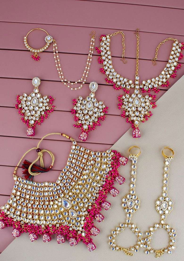 Gold Kundan Gold Plated Necklace Set - Indya