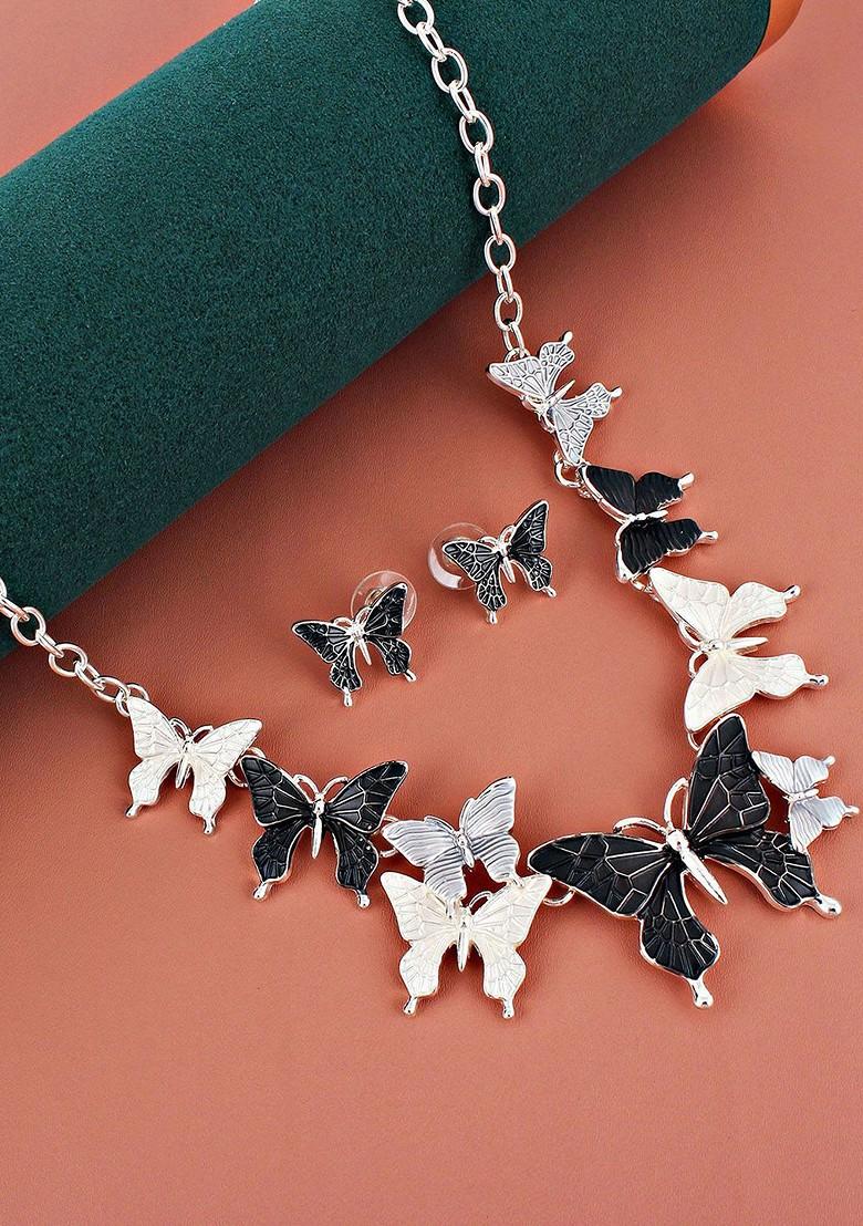 Silver Studs Silver Plated Necklace Set