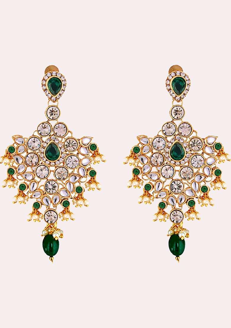 Green Studs Gold Plated Necklace Set - Indya