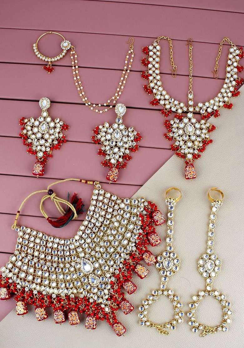 Gold Kundan Gold Plated Necklace Set - Indya