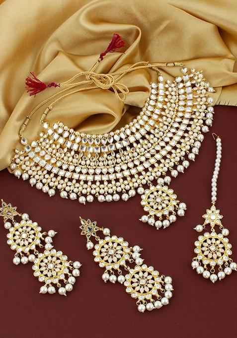 White Kundan Gold Plated Necklace Set